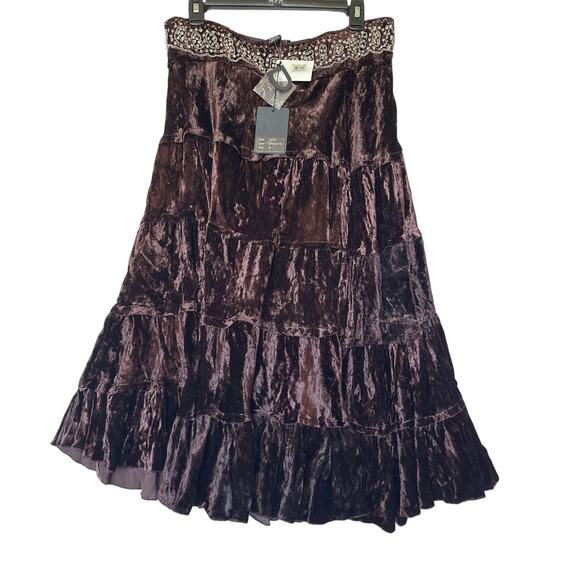 Dimri 🍂Velvet Patchwork Skirt Brown Beaded Waistband Size M NWT - Picture 1 of 8